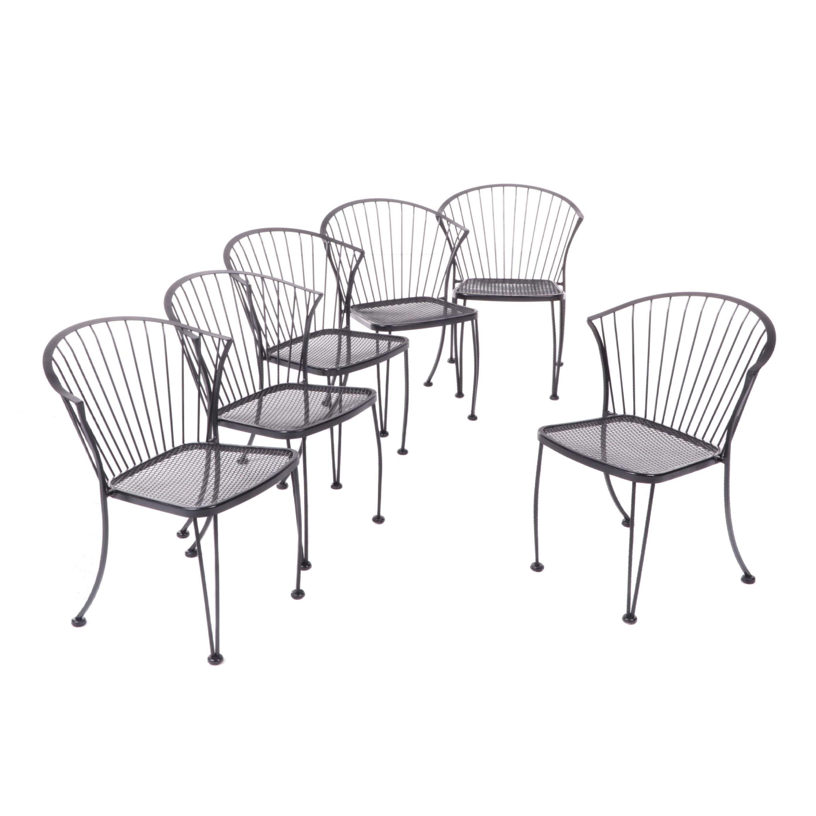 Six Russell Woodard Klismos BlackPainted Iron and Wire Mesh Patio Dining Chairs EBTH