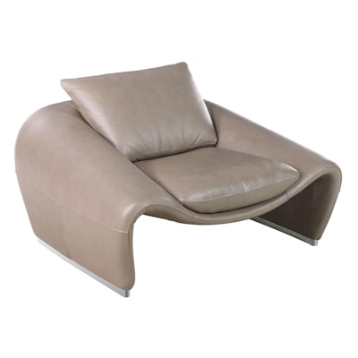 Chateau D'ax Modernist Style Leather and Chrome Lounge Chair