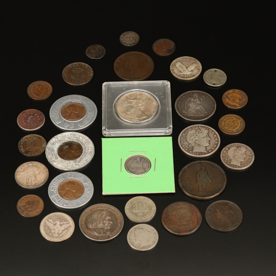 Collection of Thirty U.S. and Foreign Coins