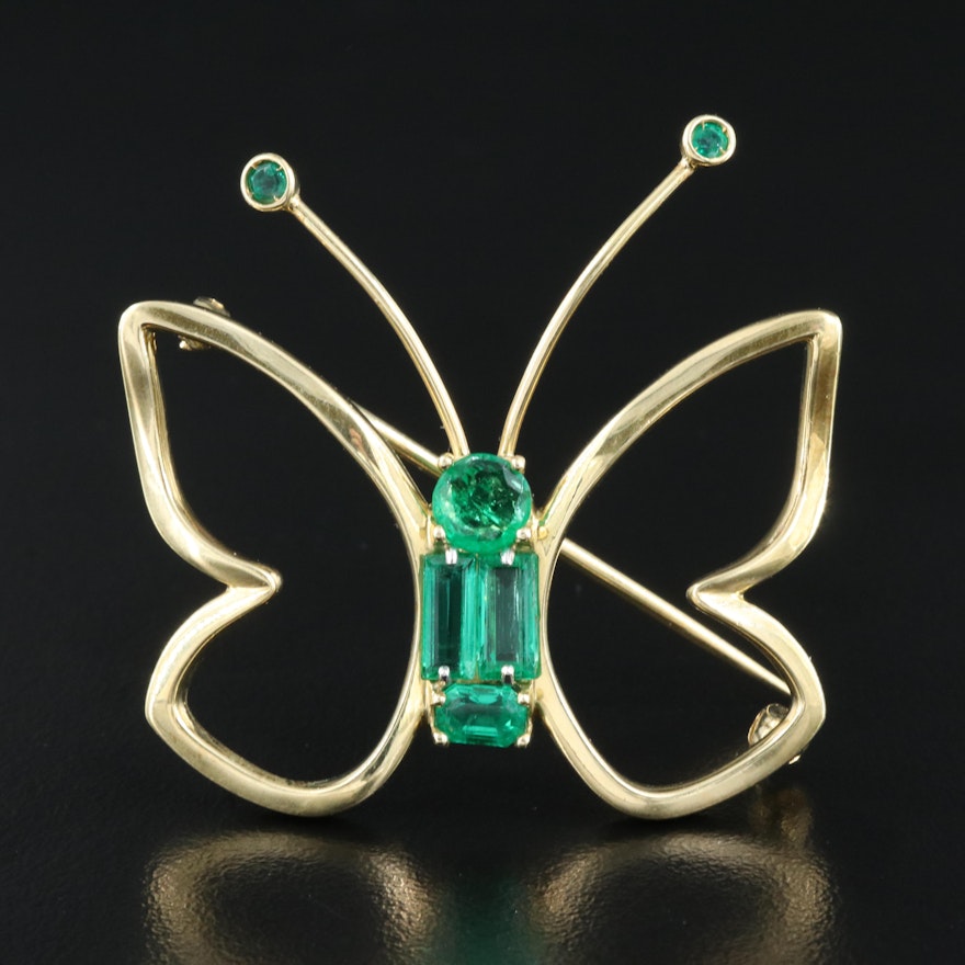 18K Emerald Butterfly Brooch