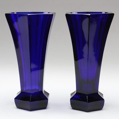 Moser "Unity" Faceted Cut Cobalt Glass Vases