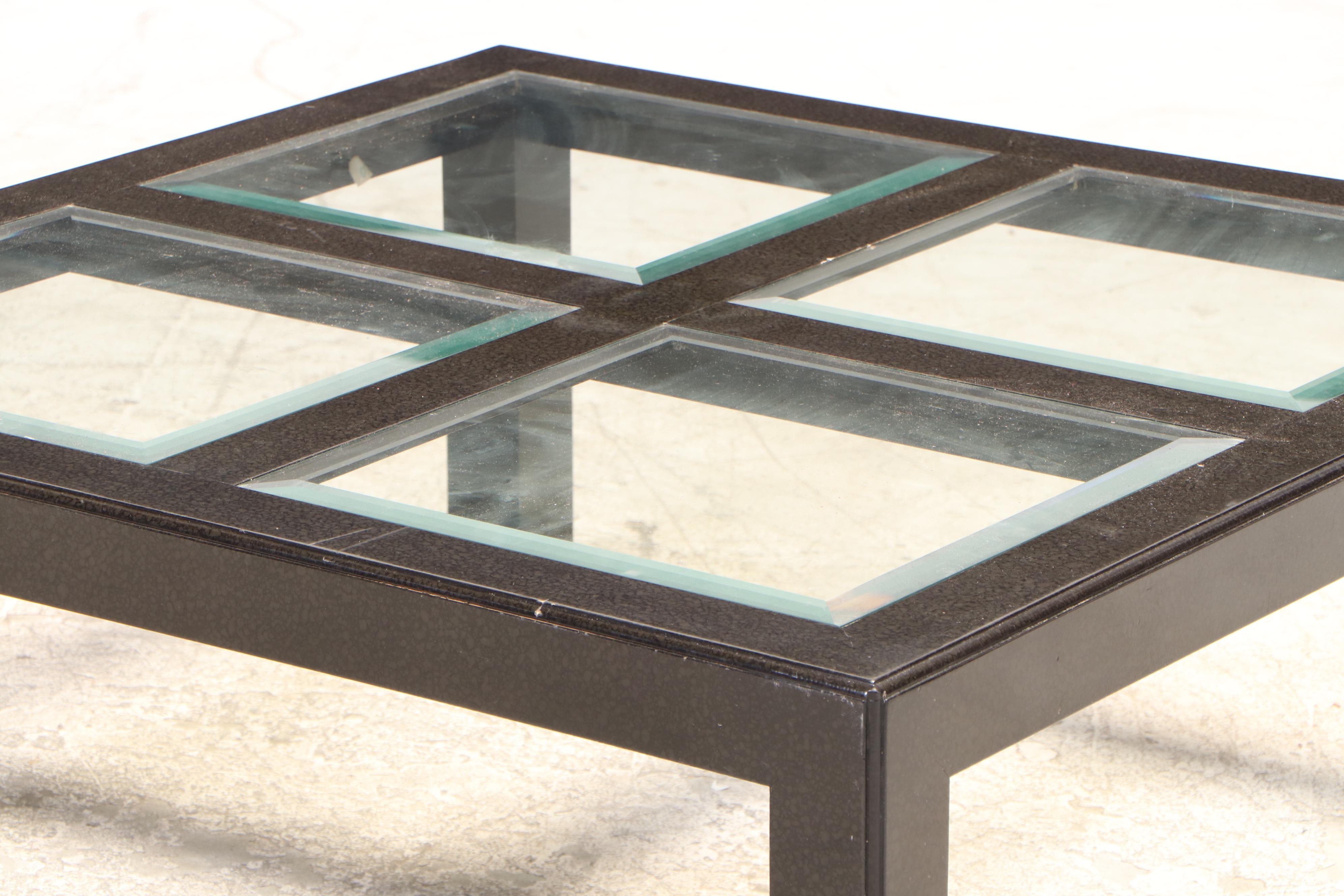 John Modernist Lacquered Wood and Beveled Glass Panel Coffee