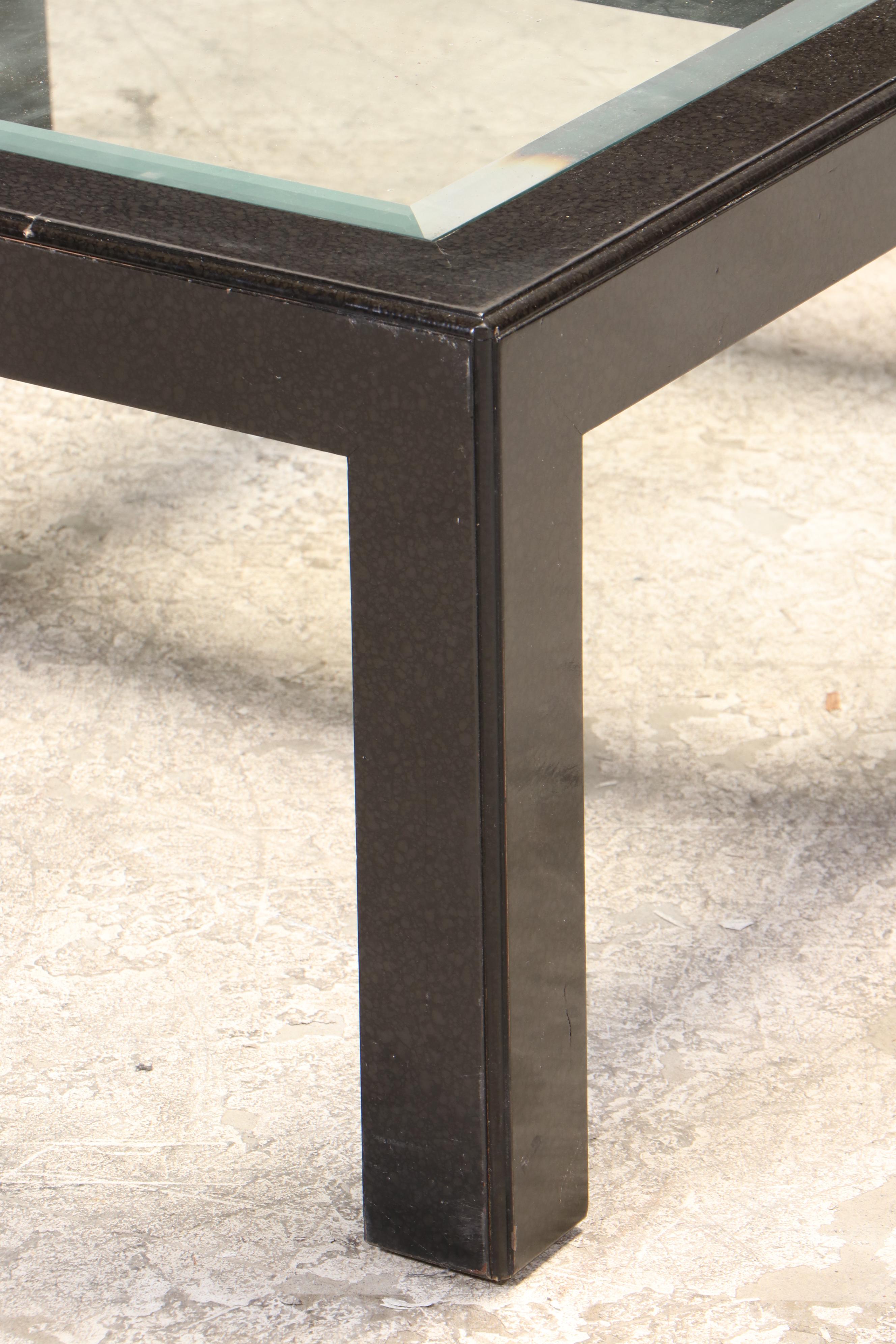 John Modernist Lacquered Wood and Beveled Glass Panel Coffee