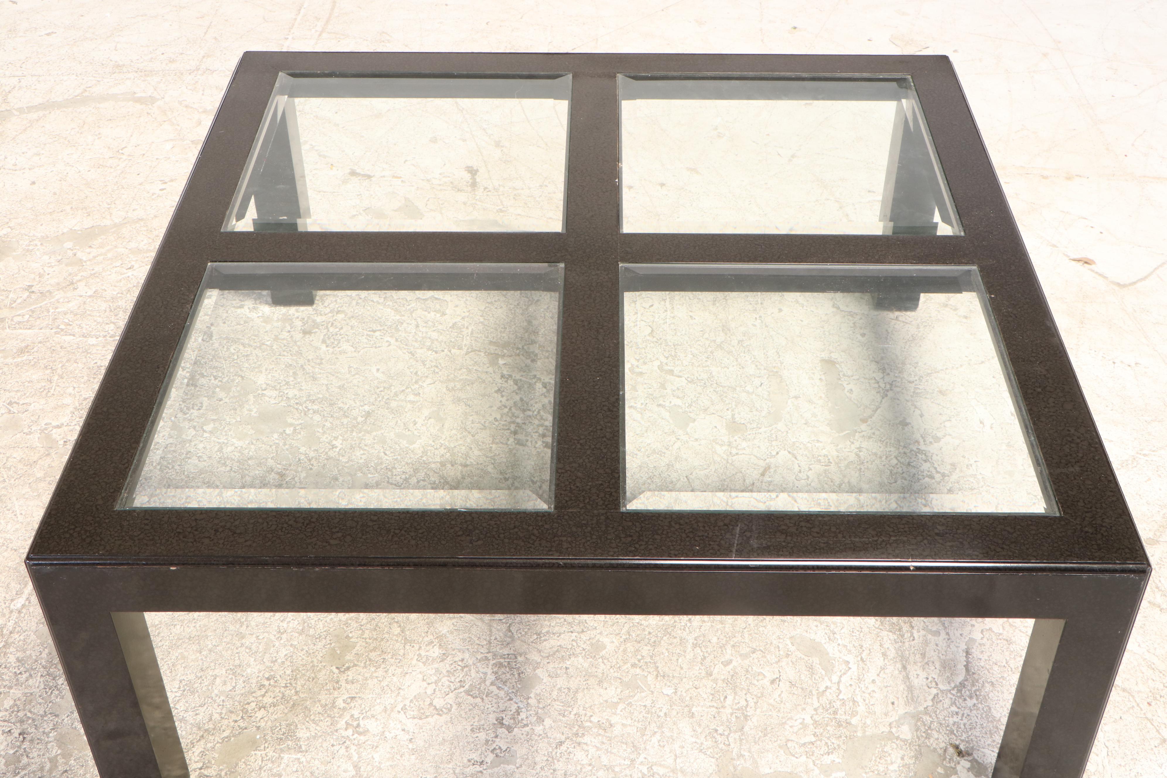 John Modernist Lacquered Wood and Beveled Glass Panel Coffee