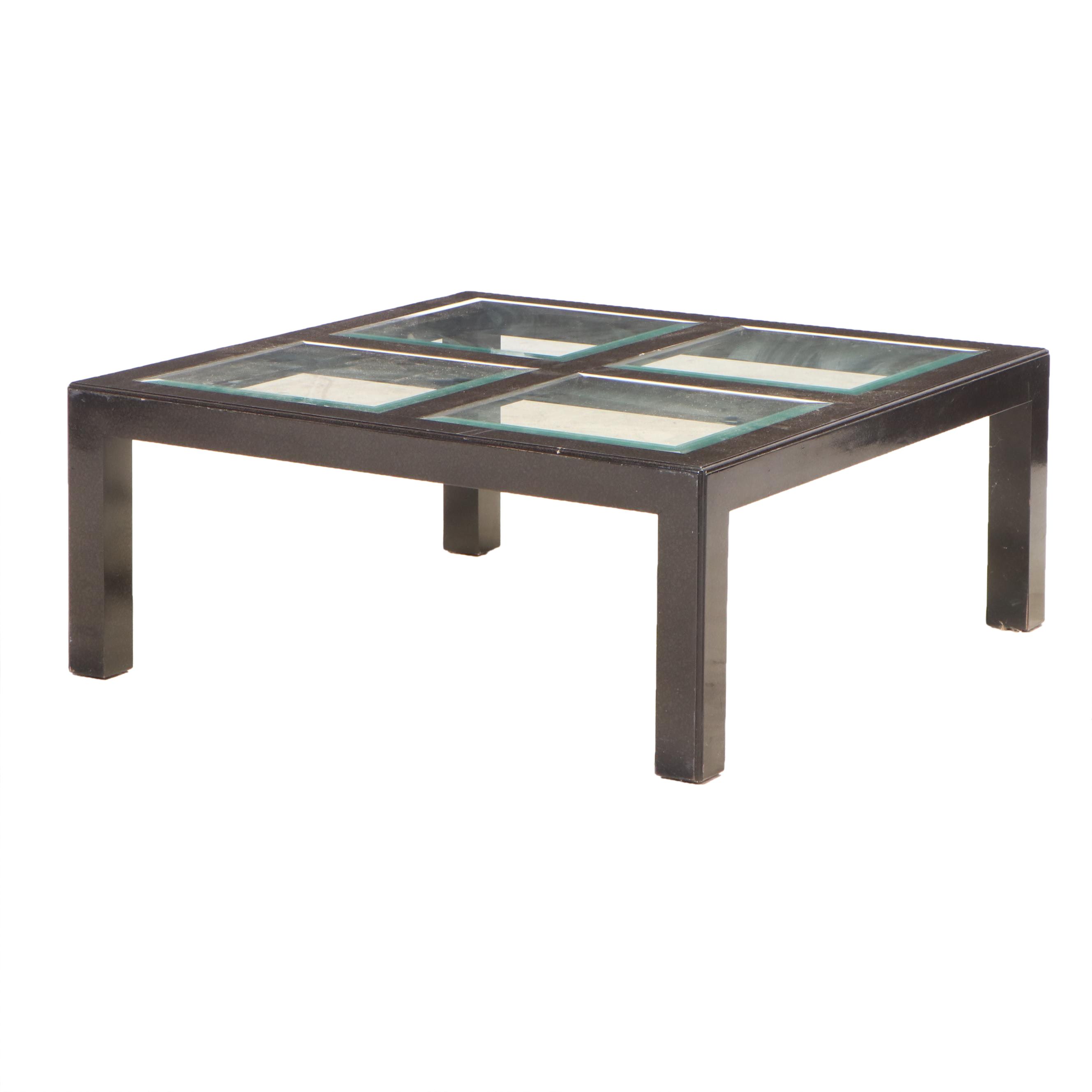 John Modernist Lacquered Wood and Beveled Glass Panel Coffee