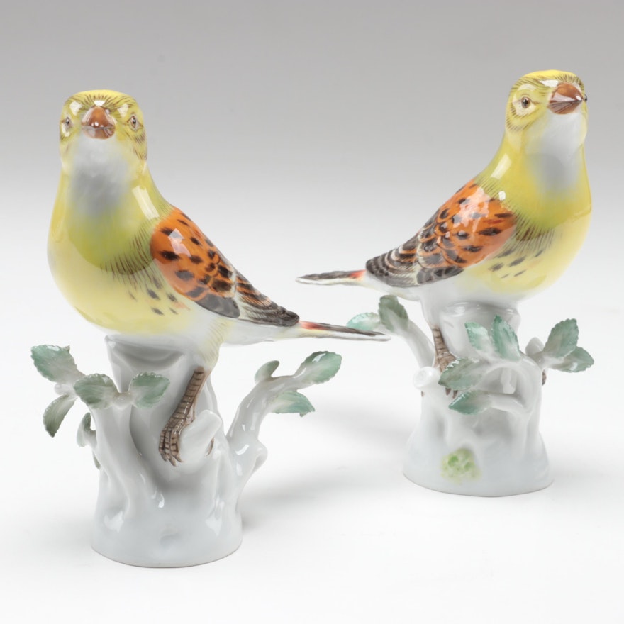 Meissen Porcelain Yellowhammer Bird Figurines, 20th Century