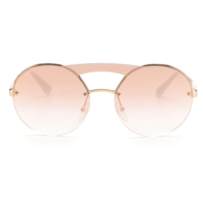Prada PR 65TS Round Semi-Rimless Sunglasses with Case and Box