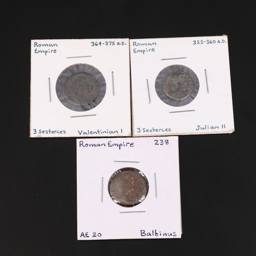 Three Roman Imperial AE3 Coins, ca. 238 to 375 AD