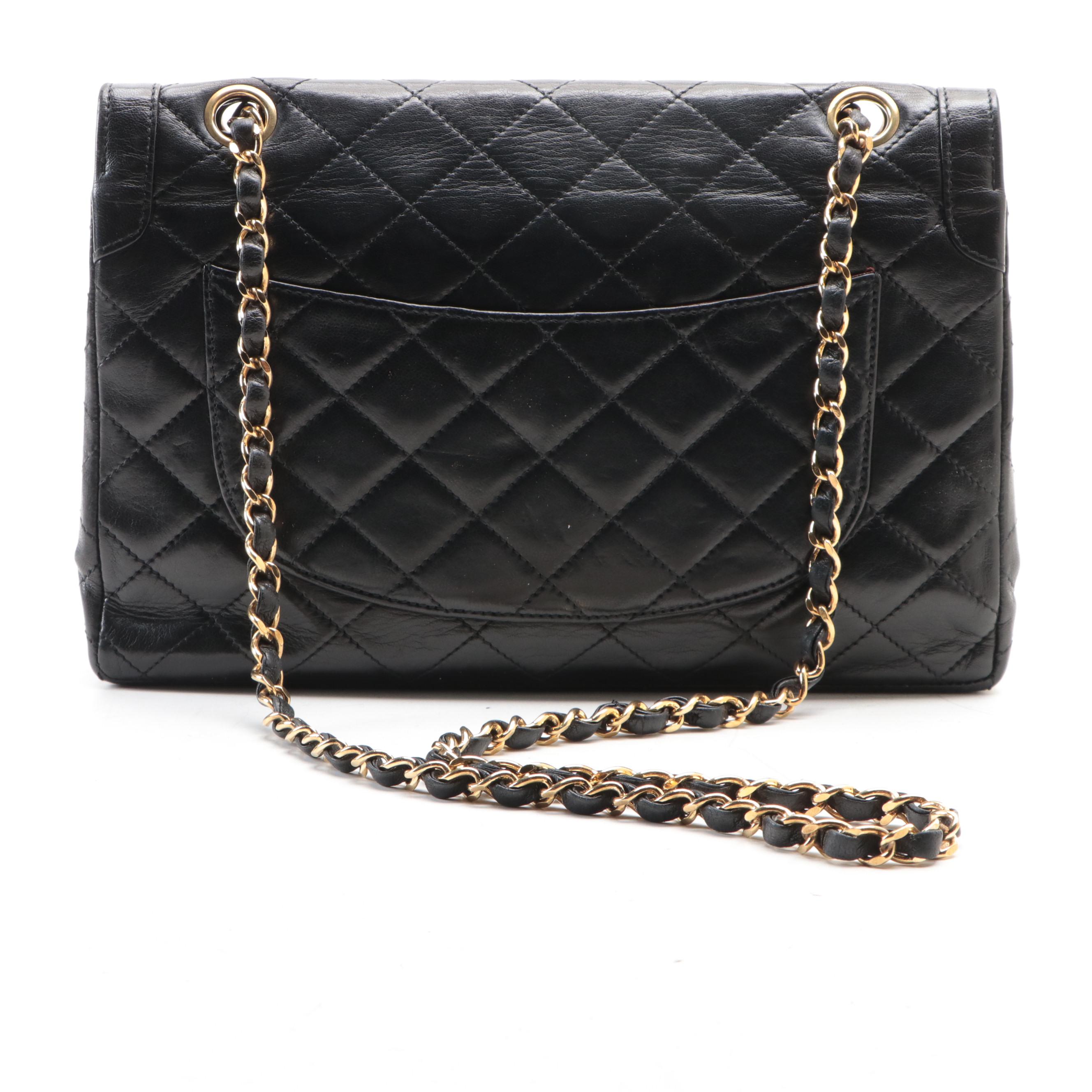 Chanel Small DoubleFlap Shoulder Bag in Quilted Black Lambskin Leather