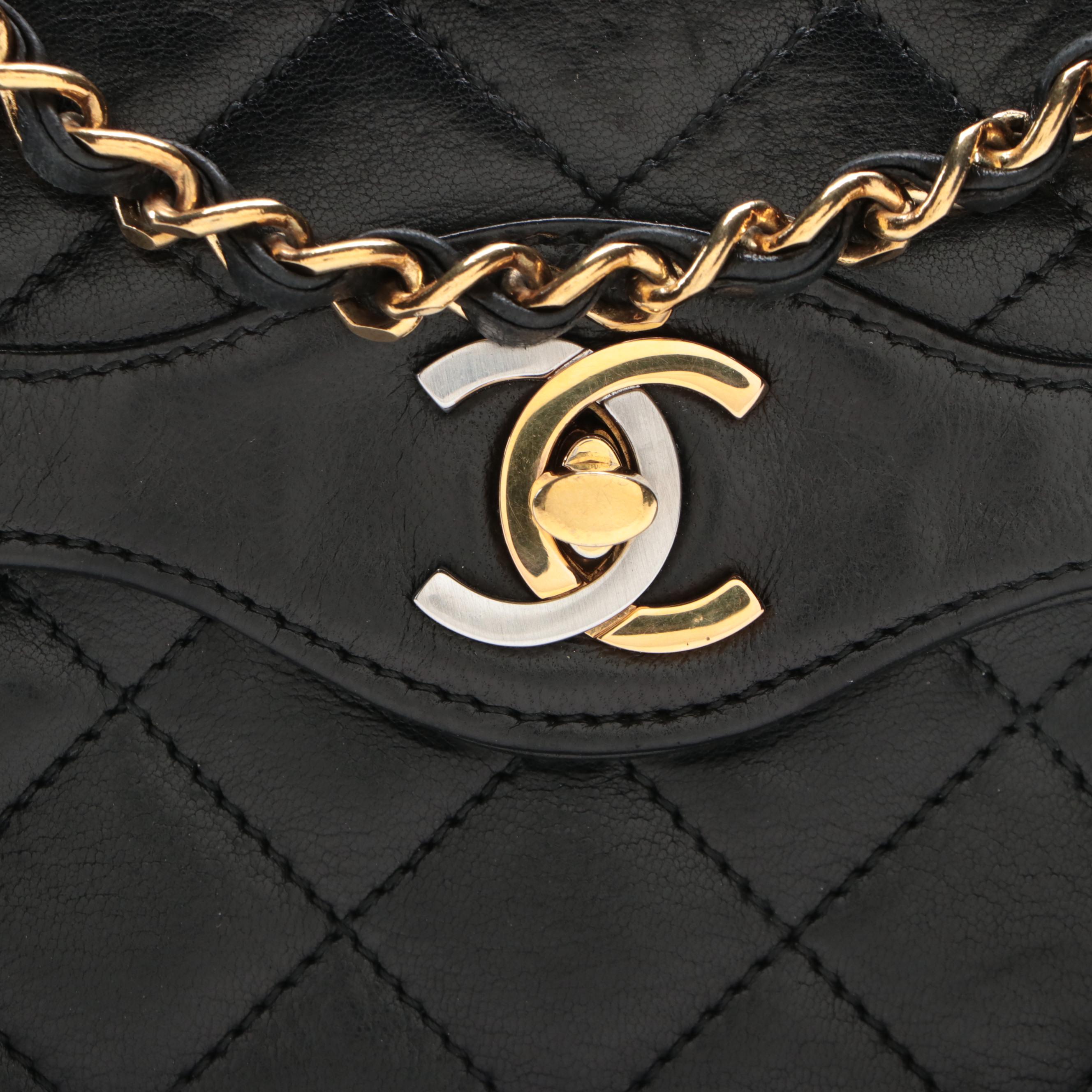 Chanel Small DoubleFlap Shoulder Bag in Quilted Black Lambskin Leather