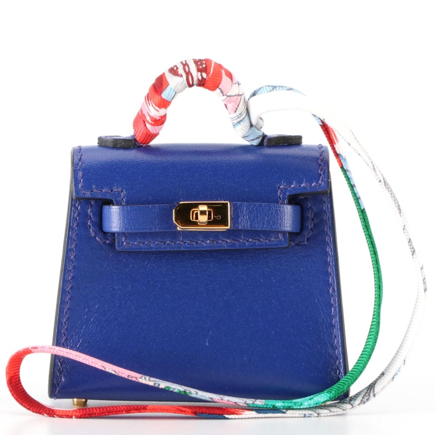 Hermès Kelly Twilly Bag Charm in Blue Electric Tadelakt Leather