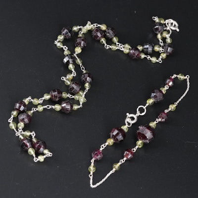 Sterling Silver Bracelet and Necklace Set Featuring Gemstones