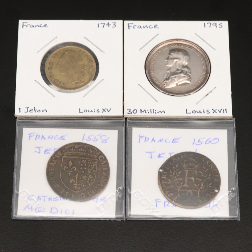 Collection of Four Old French Jetons and Medals