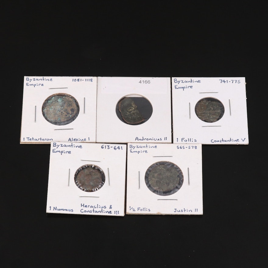 Five Ancient Byzantine Bronze Coins
