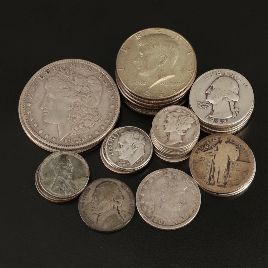 Collection of United States Silver Coins Including 1879-O Morgan Silver Dollar