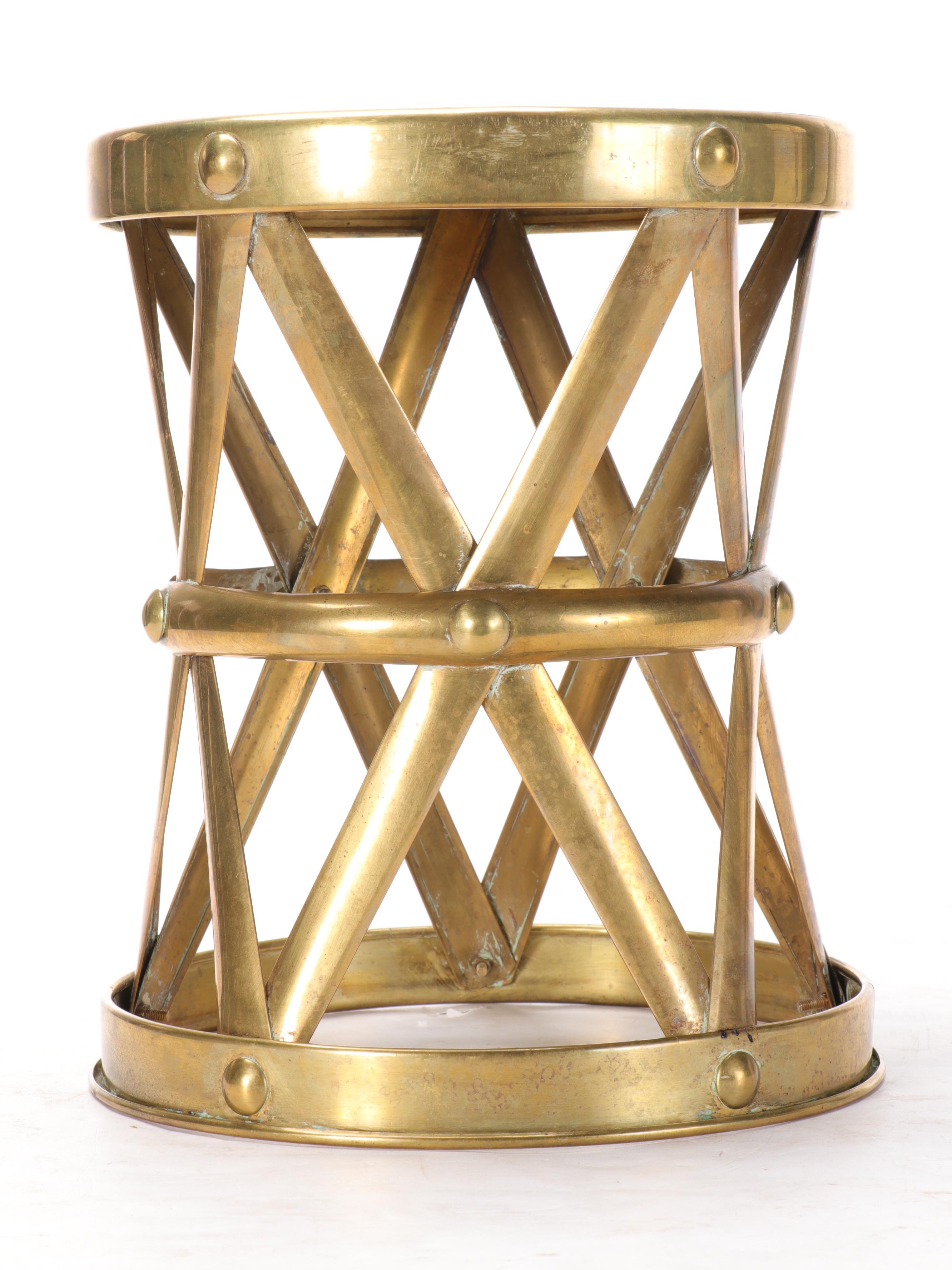 Brass Metal Drum Side Table EBTH