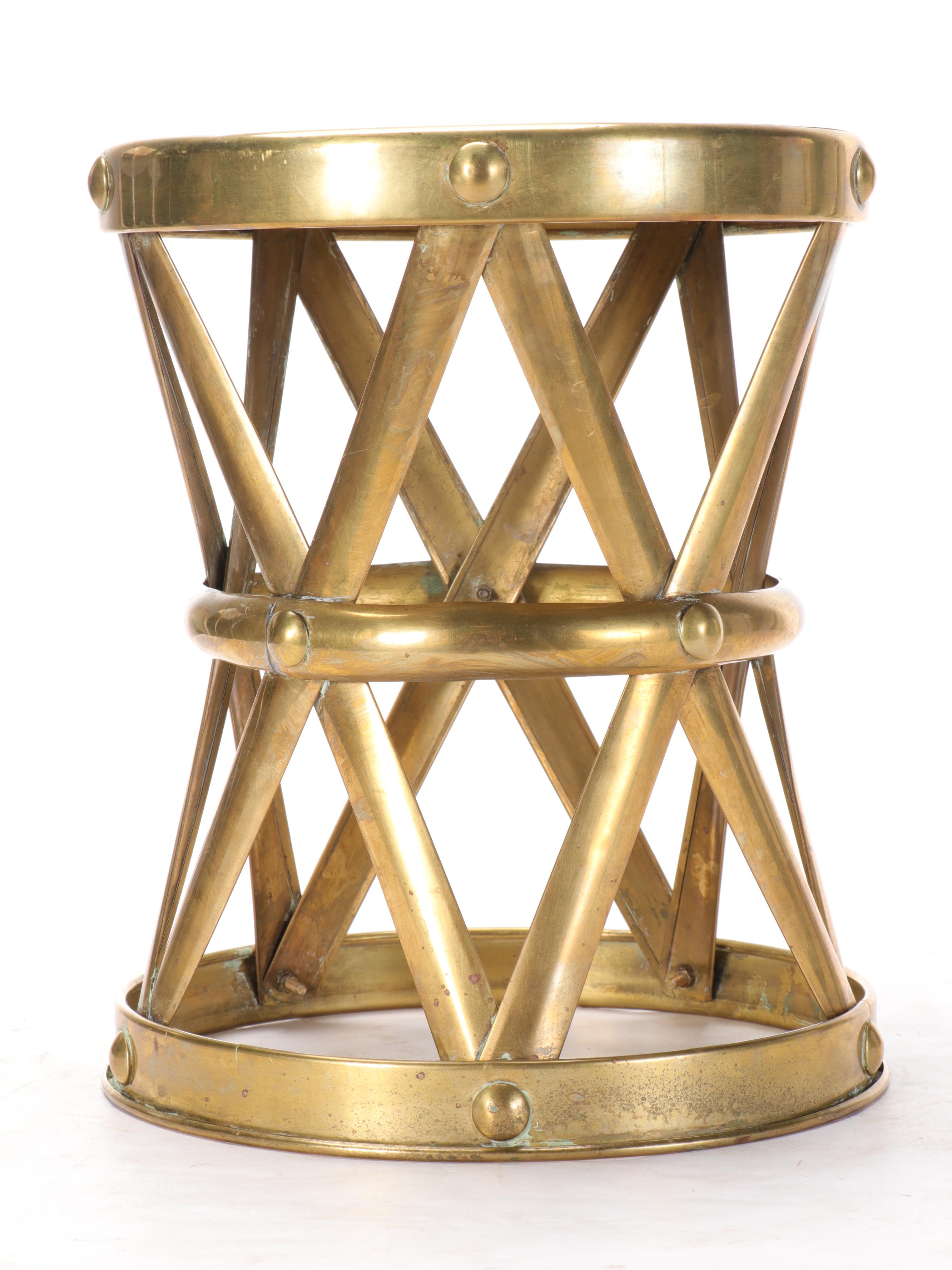 Brass Metal Drum Side Table EBTH