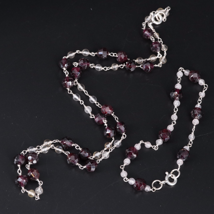 Sterling Silver Gemstone Necklace and Bracelet Set
