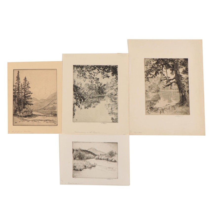 Lee Sturges Landscape Etchings Including "Midsummer on the Tippecanoe," 1927