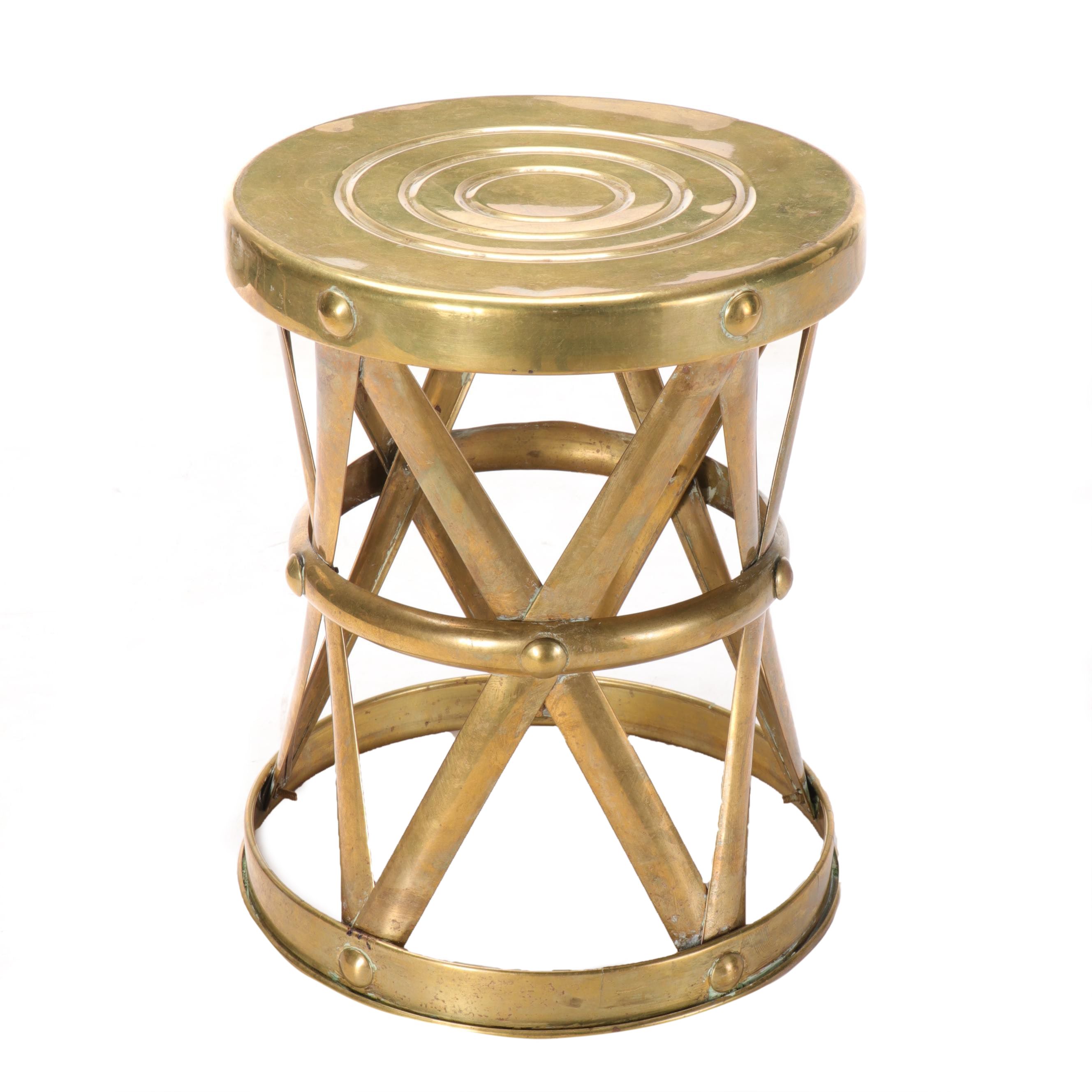 Brass Metal Drum Side Table EBTH