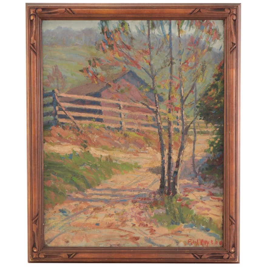 Frank Harmon Myers Oil Painting of Rural Landscape, Early-Mid 20th century