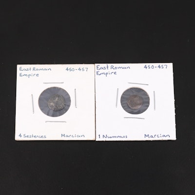 Two Ancient Roman Imperial AE4 Coins of Marcian, ca. 450 AD