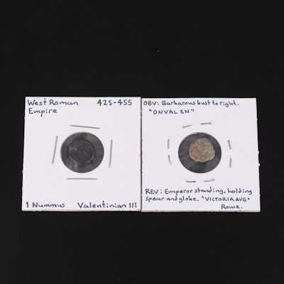 Two Ancient Roman Imperial AE4 Coins of Valentinian III, ca. 455 AD
