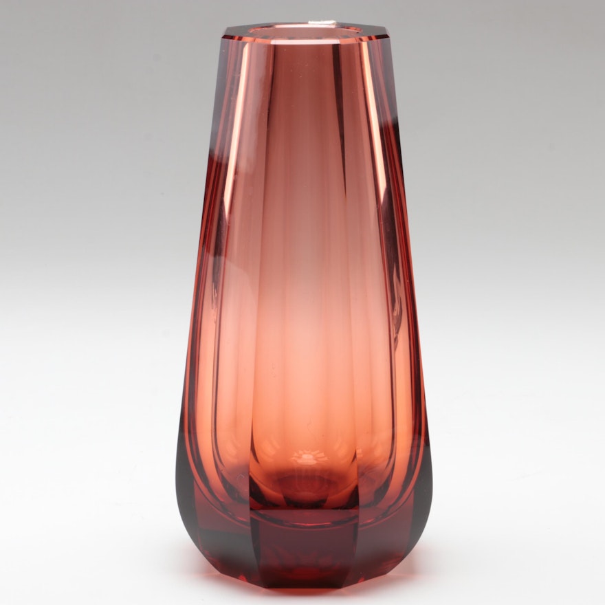 Moser Faceted Cut and Polished Rosalin Glass Vase