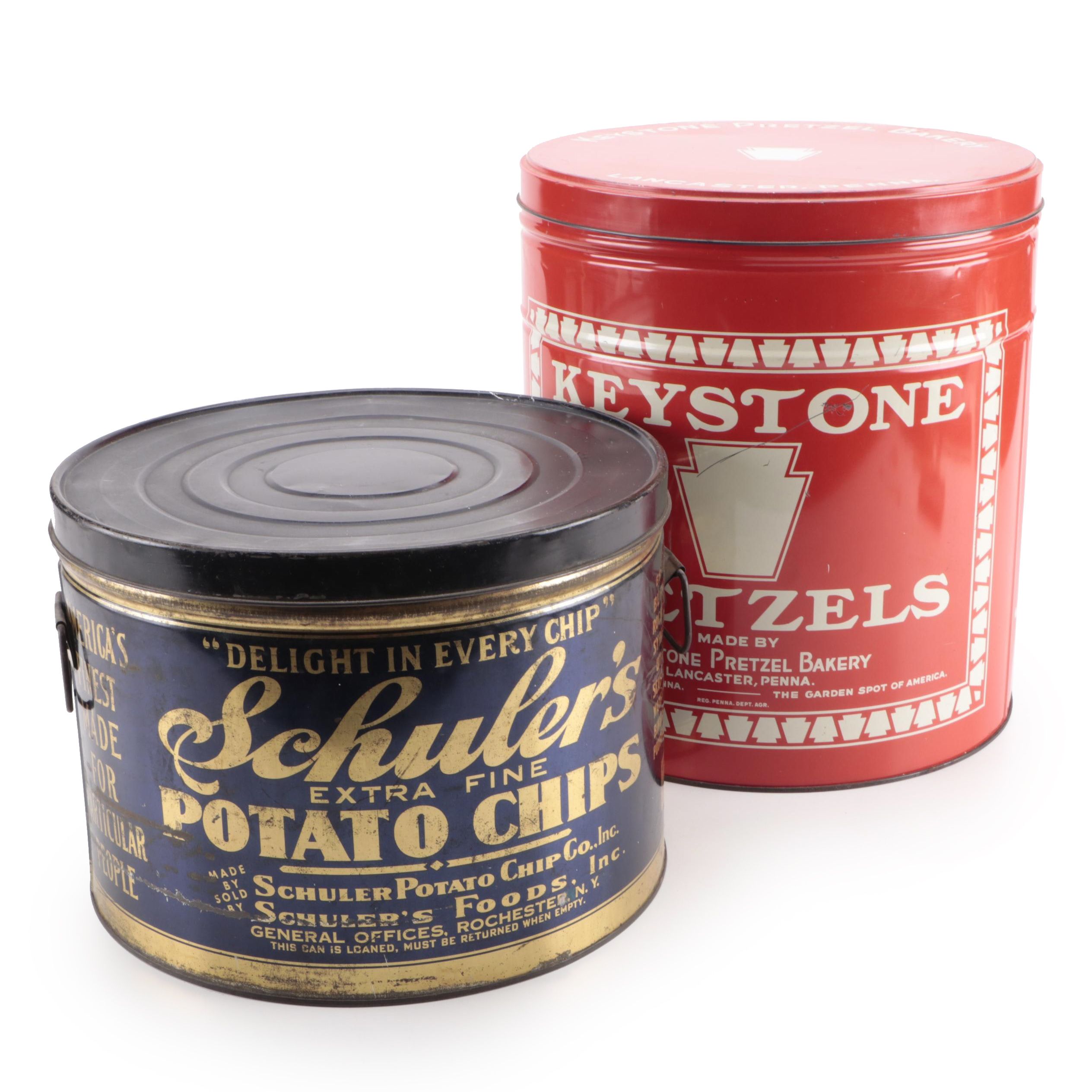 Schuler's Potato Chips with Keystone Pretzel Metal Food Canisters EBTH