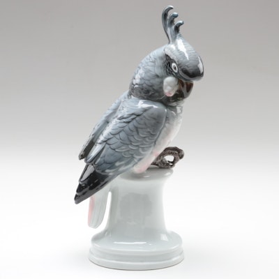 Karl Ens Hand-Painted Porcelain Cockatoo Figurine, Mid-20th Century