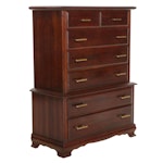 Cherry and Brass Handled Chest-on-Chest Style Highboy Dresser