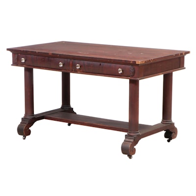American Empire Revival Mahogany Two-Drawer Library Table, Early 20th Century