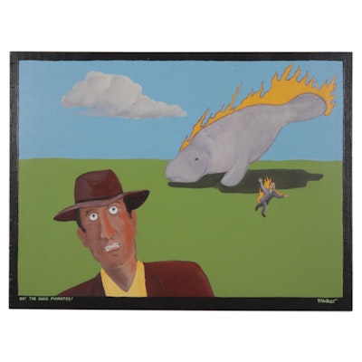 Paul Volker Mixed Media Painting "Oh! The Huge Manatee!," 2000