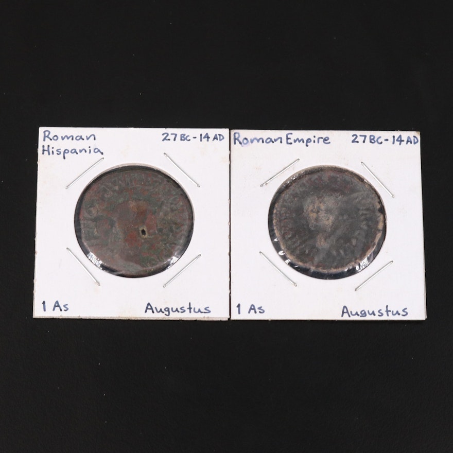Two Ancient Roman Imperial AE As Coins of Augustus Caesar, ca. 27 BC