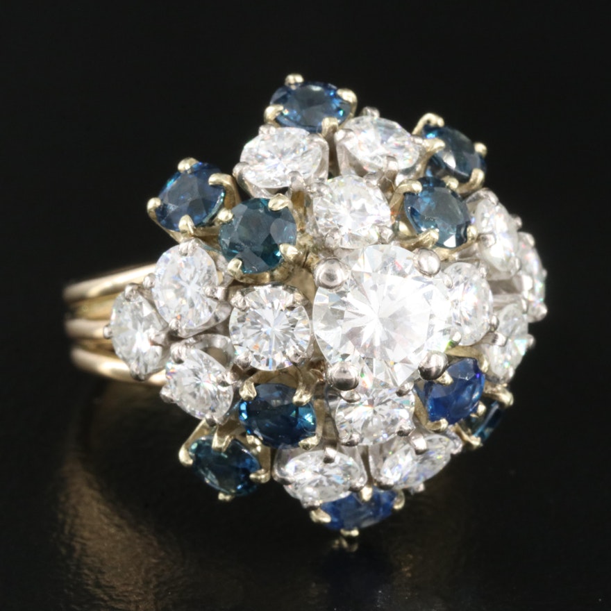 Vintage 14K 3.00 CTW Diamond and Sapphire Princess Ring