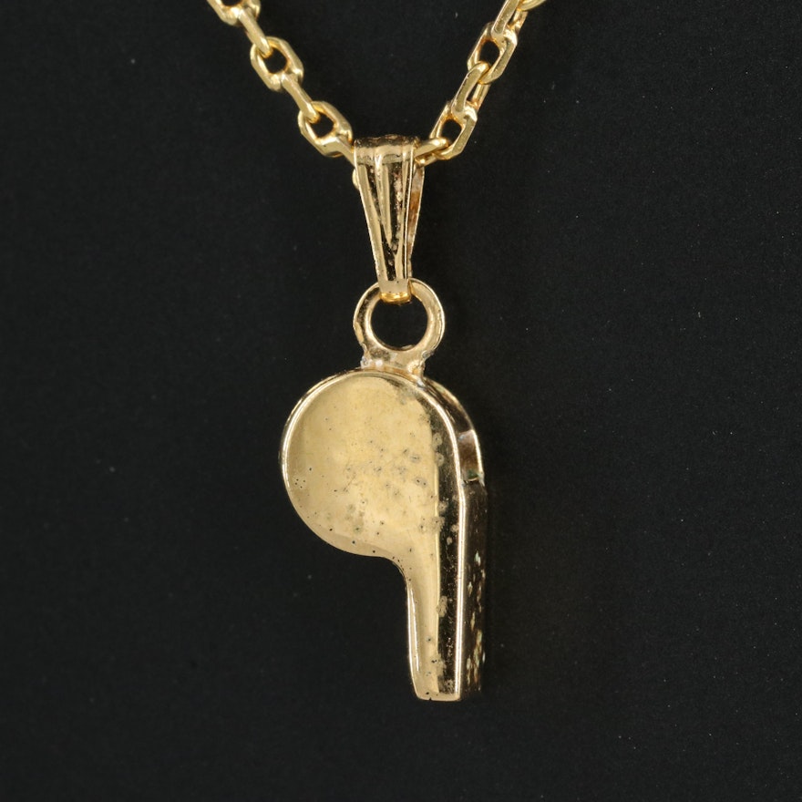 Whistle Charm on 14K Cable Station Necklace