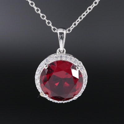 Sterling Silver Ruby Pendant Necklace Including Cubic Zirconia