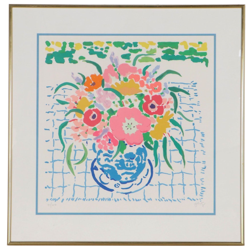 John Botz Serigraph of Floral Still Life "Bouquet and Pink Tulips"