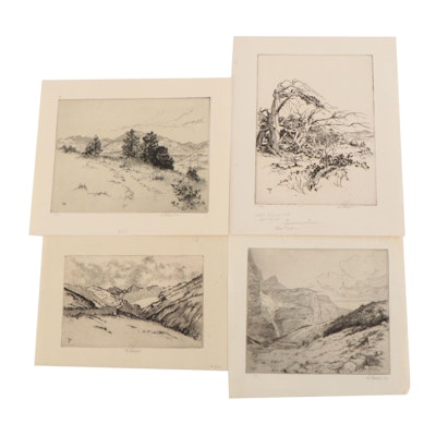 Lee Sturges Mountain Landscape Etchings, Early 20th Century