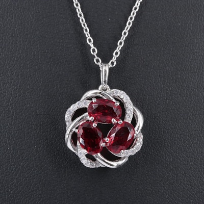 Sterling Silver Ruby Pendant Necklace Including Cubic Zirconia