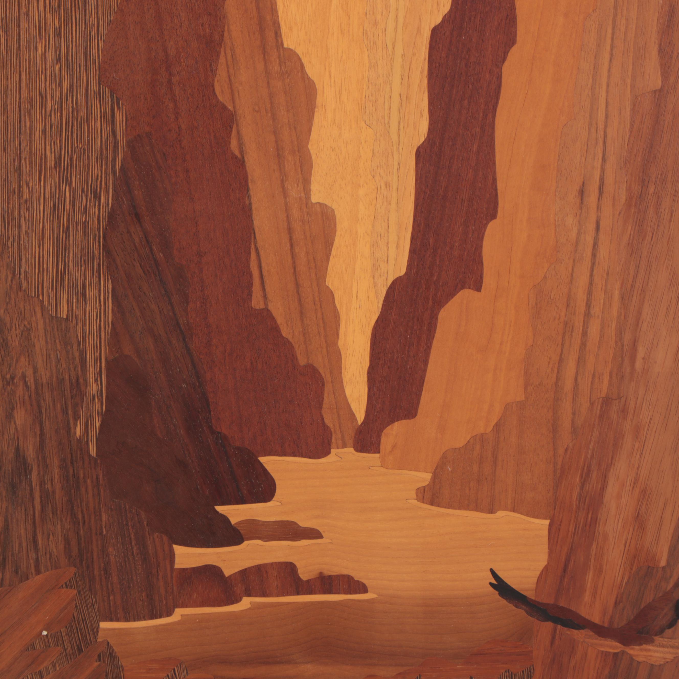 Landscape Inlay Marquetry of Canyon River Scene, Late 20th Century | EBTH