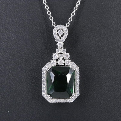 Sterling Silver Emerald Pendant Necklace Including Cubic Zirconia