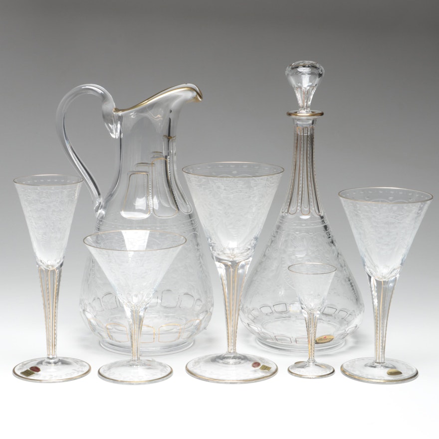 Moser "Maharani" Cut and Engraved Crystal Decanter, Pitcher and Stemware