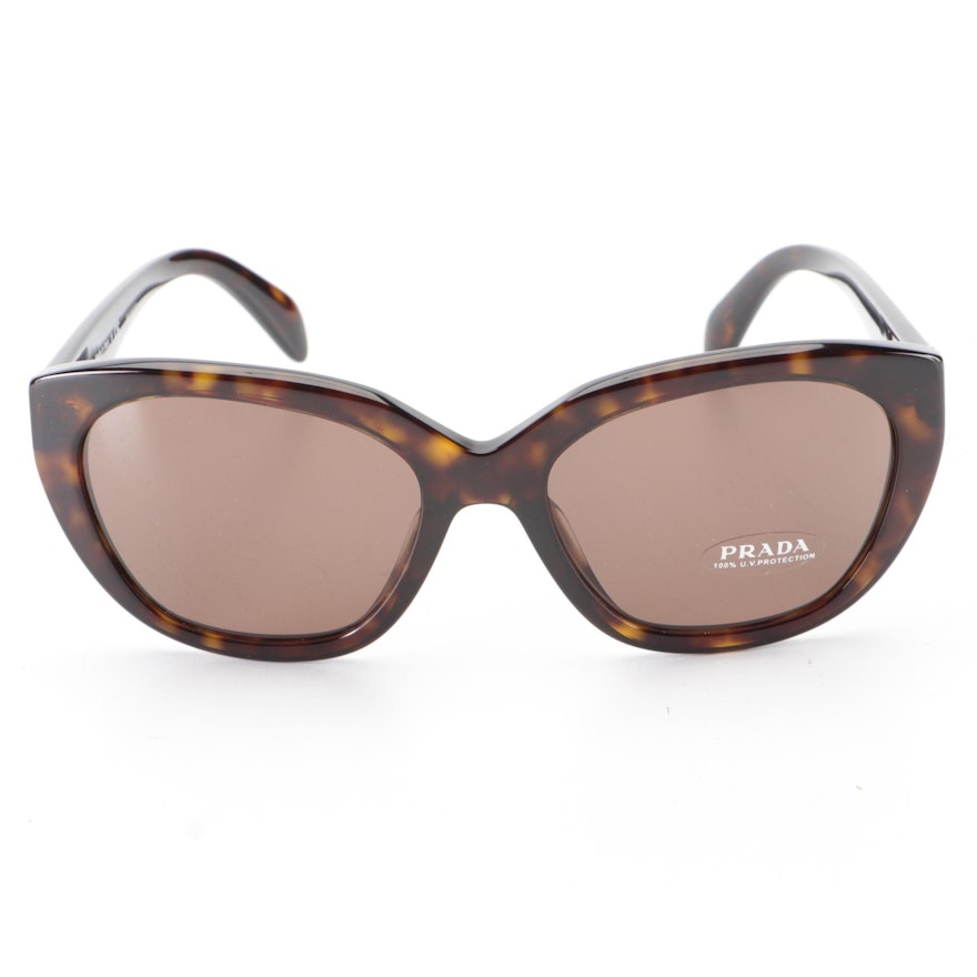 Prada SPR 16X Modified Cat Eye Sunglasses in Tortoise Acetate with Case and Box