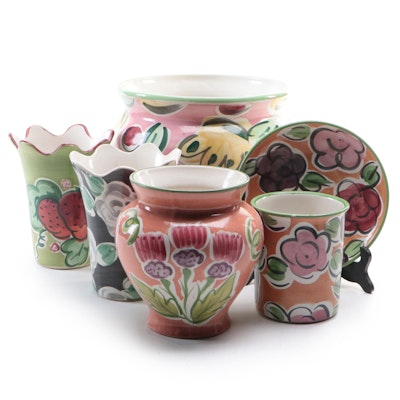 Floriware Art Pottery Hand-Painted Ceramic Vases and Bowl