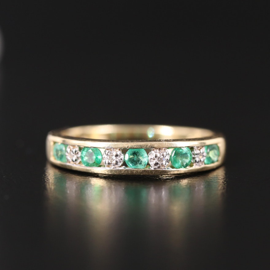 14K Alternating Emerald and Diamond Band