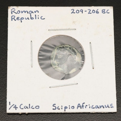 Ancient Roman Republic 1/4 Calco Coin of Scipio Africanus, ca. 209 BC