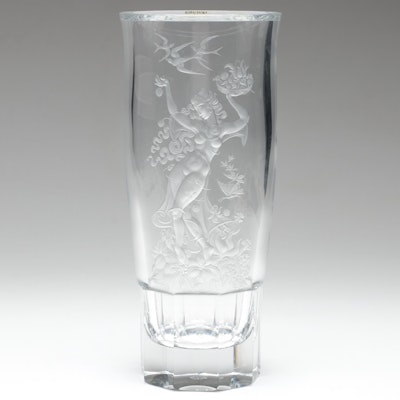 Exbor Artist Signed Persephone Cut and Engraved Czech Crystal Vase, Late 20th C.