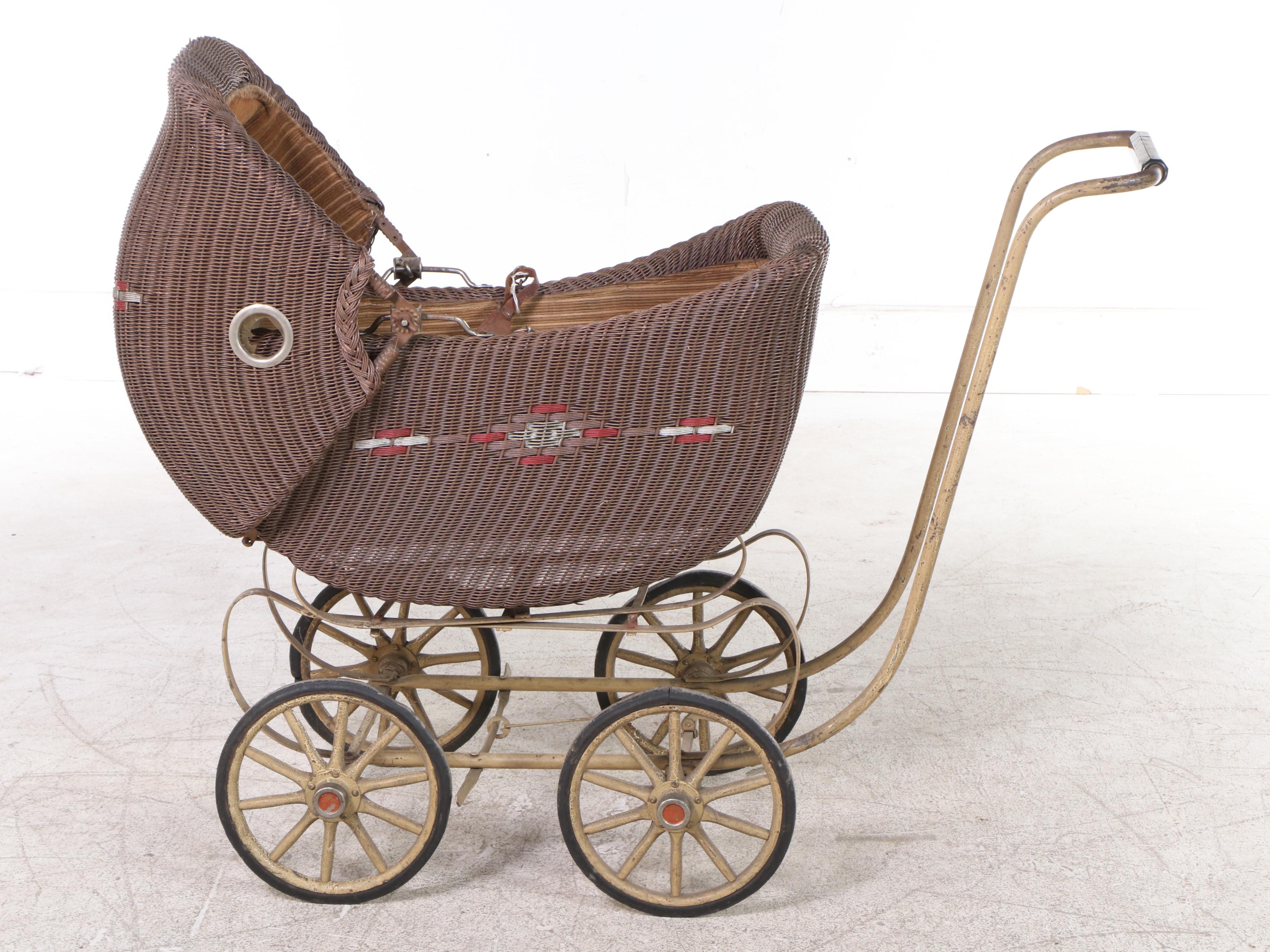 HeywoodWakefield Wicker Baby Carriage, Early 20th Century EBTH