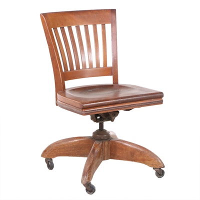 W.H. Gunlocke Chair Co. Walnut Swivel-Tilt Desk Chair, dated 1949